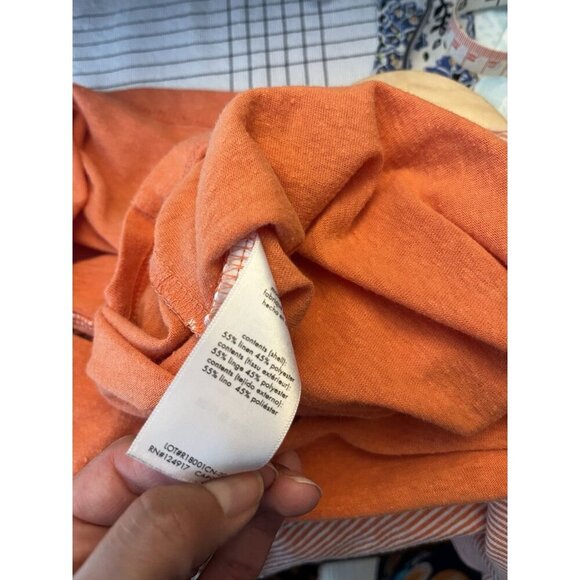 Onia Linen Blend Short Sleeve Crew Neck T-Shirt Orange Striped Sz Large - Picture 5 of 7